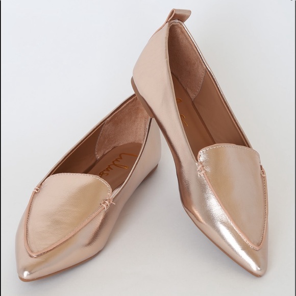 NIB Lulu’s Emmy Rose Gold Metallic Pointed Loafers - Picture 2 of 4